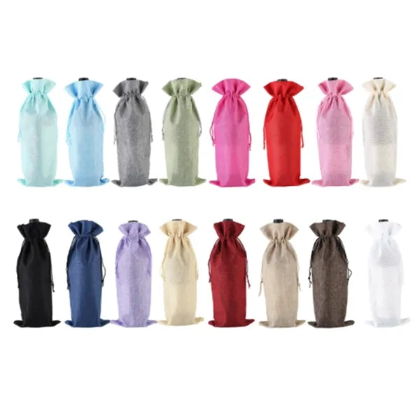 Drawstring Linen Wine Bag