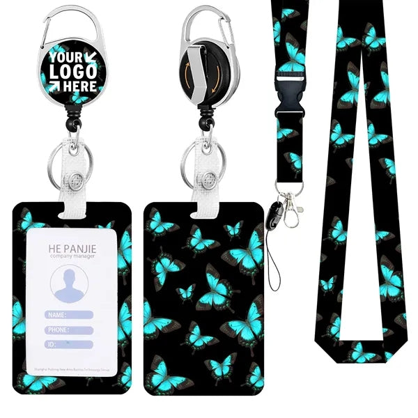 Butterfly Pattern ID Badge Reel Set w/ Lanyard