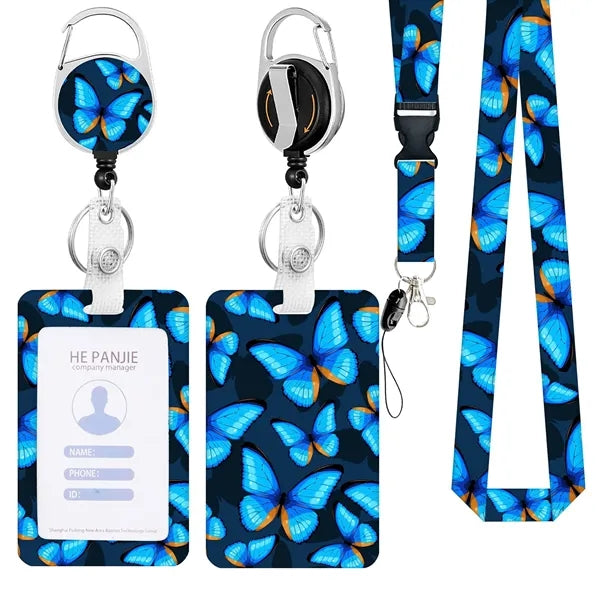 Butterfly Pattern ID Badge Reel Set w/ Lanyard