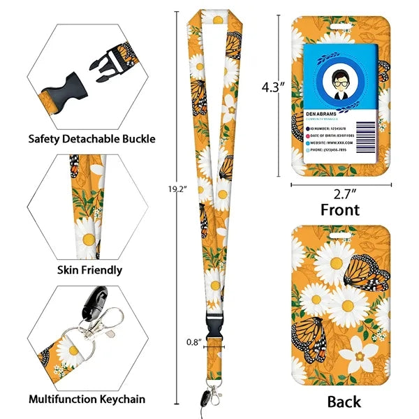 Butterfly Pattern ID Badge Reel Set w/ Lanyard
