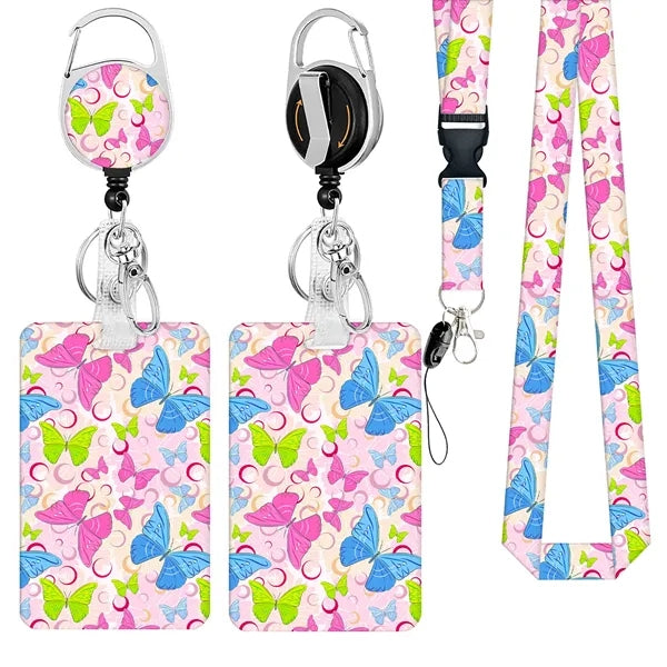 Butterfly Pattern ID Badge Reel Set w/ Lanyard