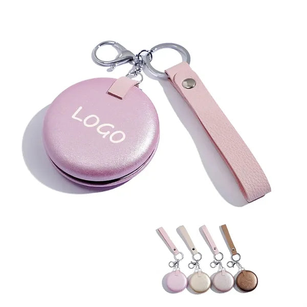 PU Leather Foldable Dual-sided Mirror with Keychain