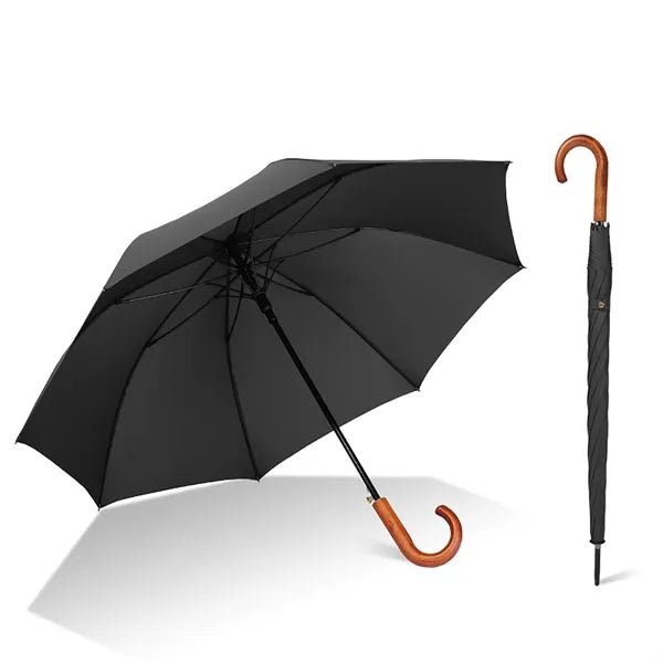 Classic Umbrella with Wooden Long Curved J Handle Vintage