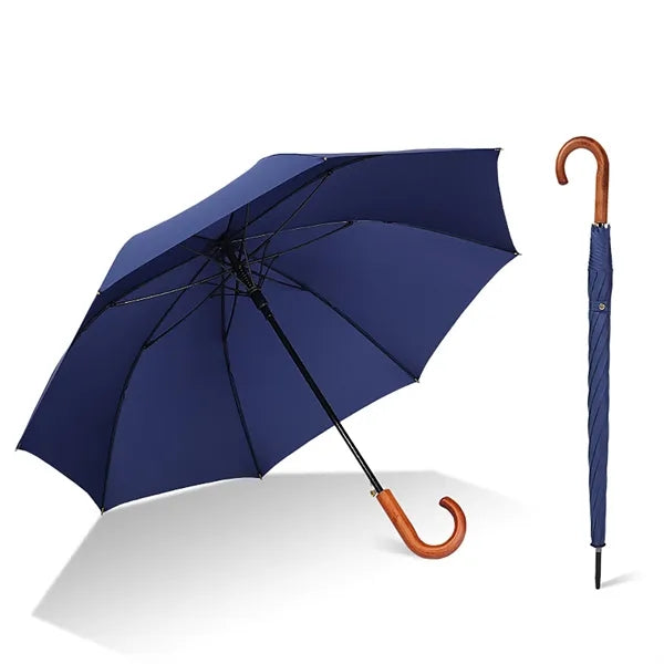Classic Umbrella with Wooden Long Curved J Handle Vintage