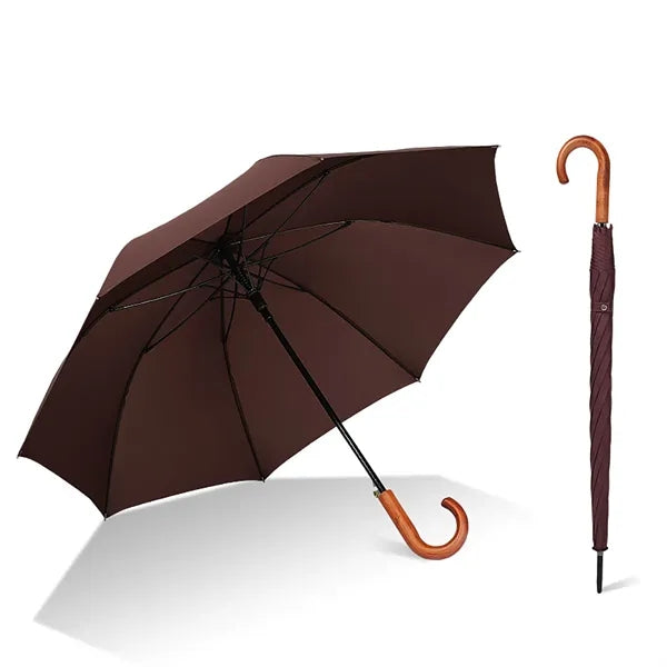 Classic Umbrella with Wooden Long Curved J Handle Vintage
