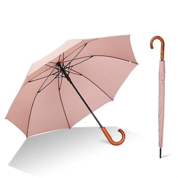 Classic Umbrella with Wooden Long Curved J Handle Vintage
