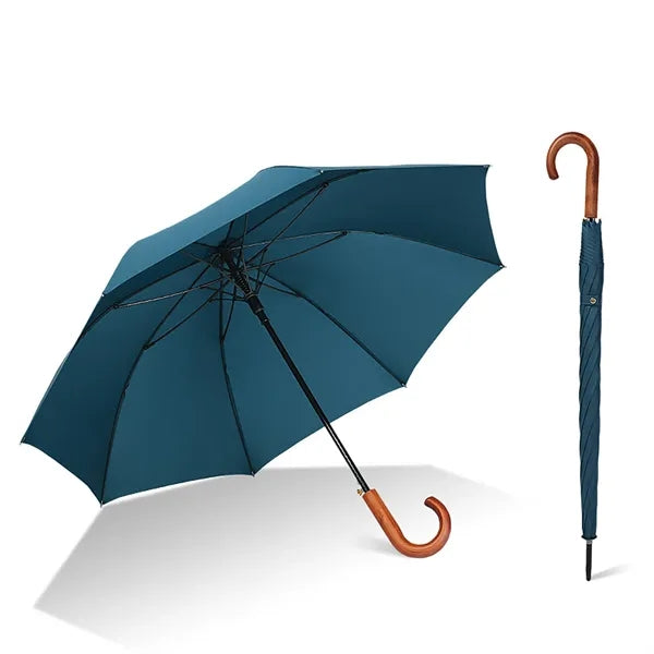 Classic Umbrella with Wooden Long Curved J Handle Vintage
