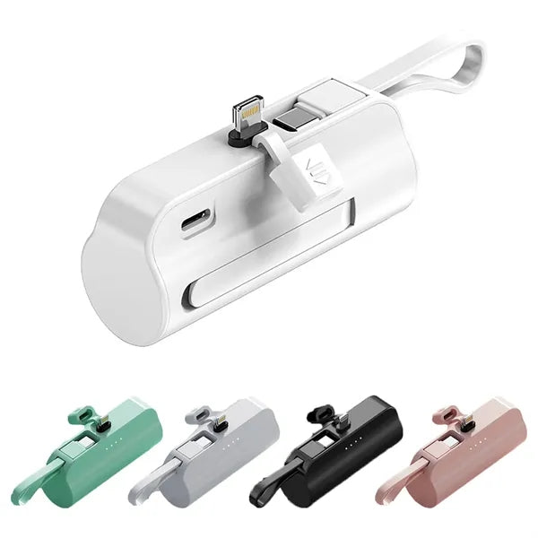 5000 mAh Pocket Charger with Apple Plug and Type-C Cable