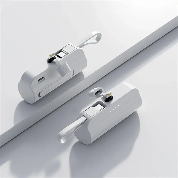5000 mAh Pocket Charger with Apple Plug and Type-C Cable