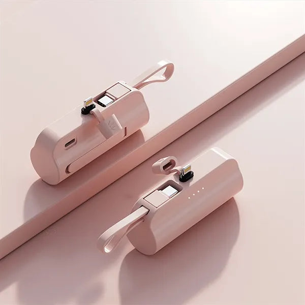 5000 mAh Pocket Charger with Apple Plug and Type-C Cable