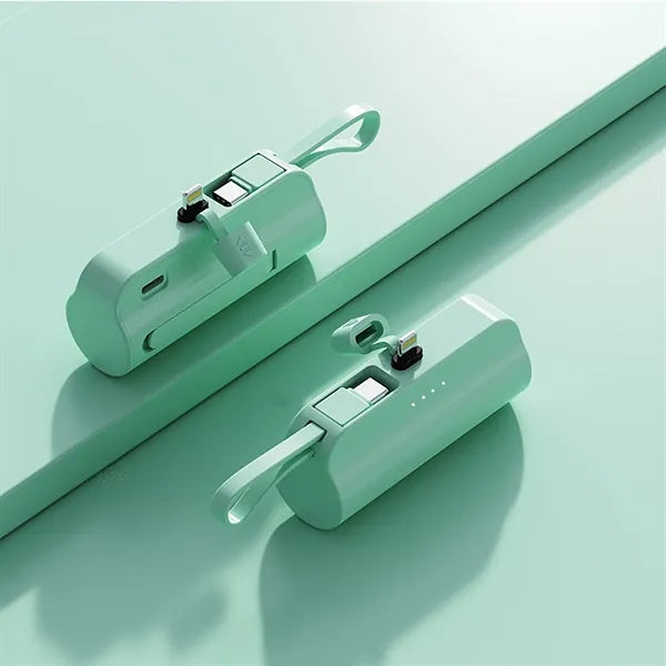 5000 mAh Pocket Charger with Apple Plug and Type-C Cable