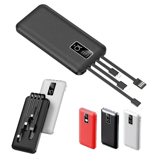 10000 mAh Fast Charger Comes with 4 Cables for Travel