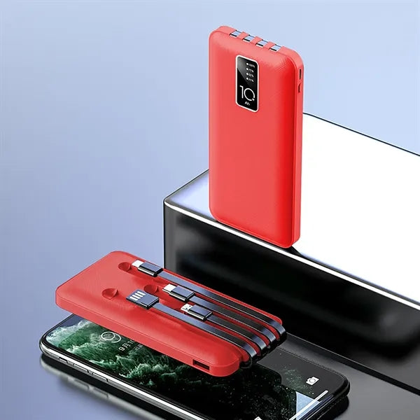 10000 mAh Fast Charger Comes with 4 Cables for Travel