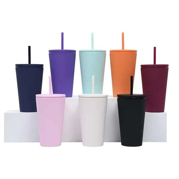 16oz Plastic Tumbler With Straw