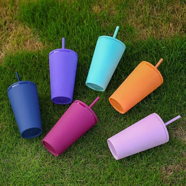 16oz Plastic Tumbler With Straw
