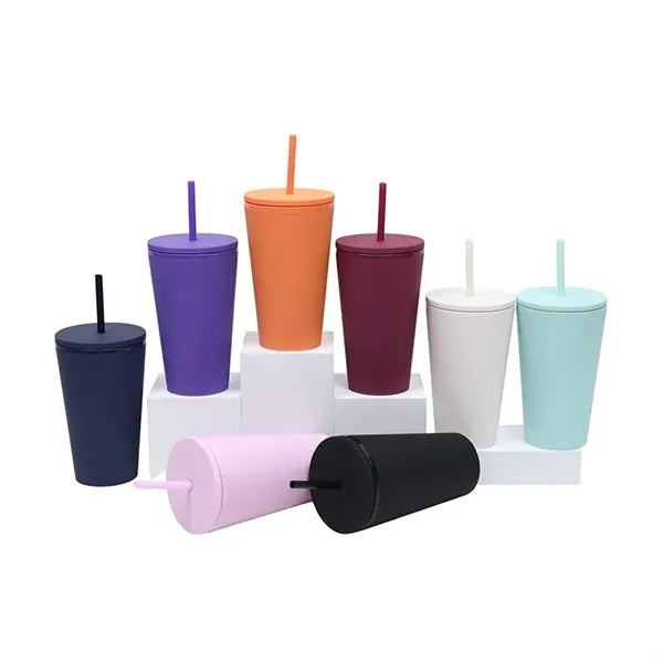 16oz Plastic Tumbler With Straw