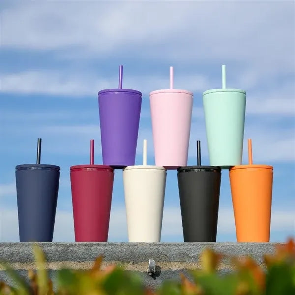 16oz Plastic Tumbler With Straw