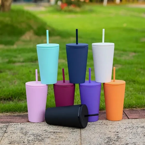 16oz Plastic Tumbler With Straw