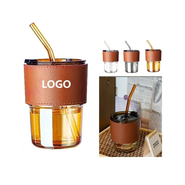 Glass Tumbler With Drinking Straw and Lid