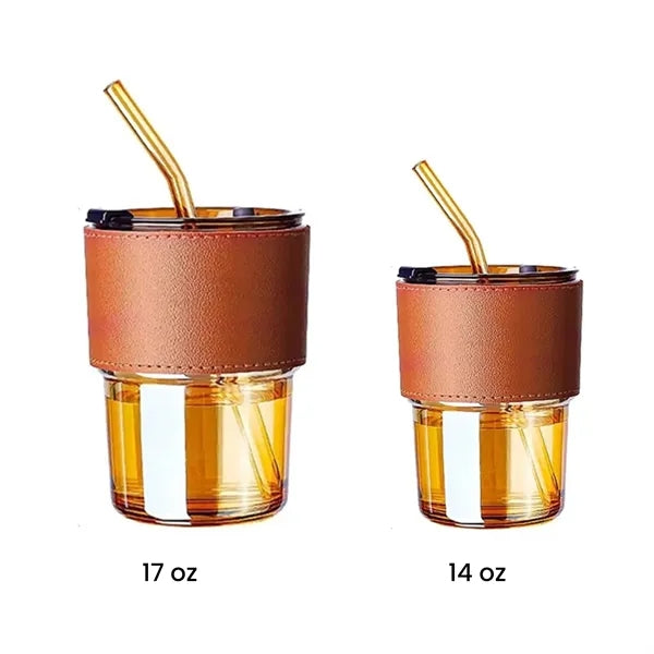 Glass Tumbler With Drinking Straw and Lid