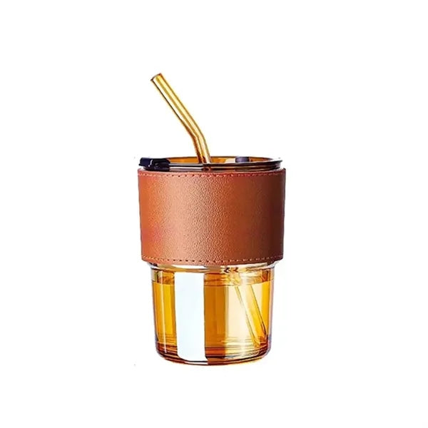 Glass Tumbler With Drinking Straw and Lid