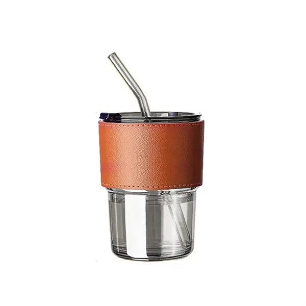 Glass Tumbler With Drinking Straw and Lid