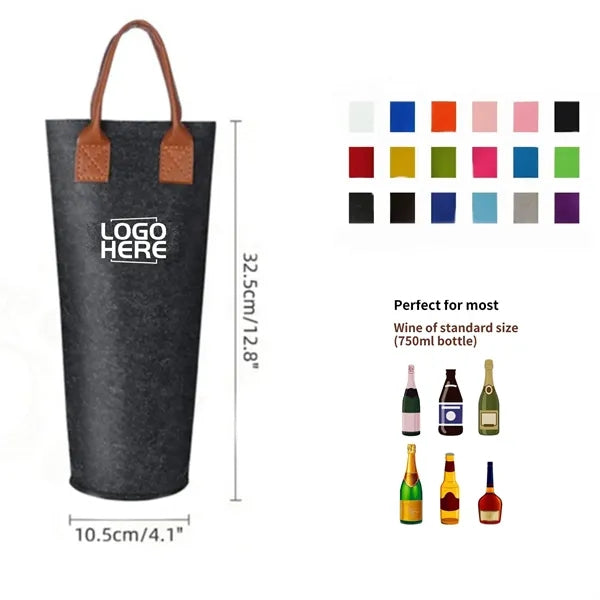 Leather Handle Felt Wine Bottle Bag For Parties