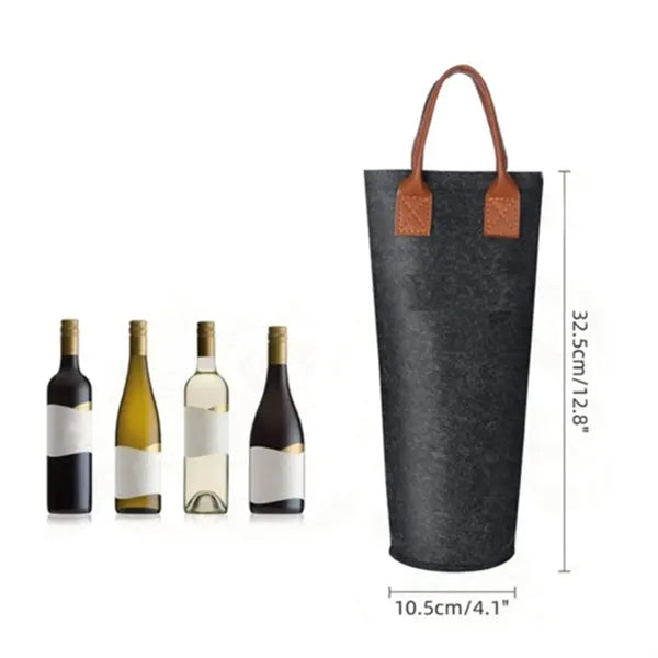 Leather Handle Felt Wine Bottle Bag For Parties