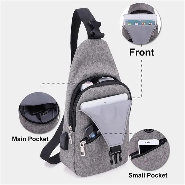 Crossbody Chest Bag With Charging and Headphone Hole