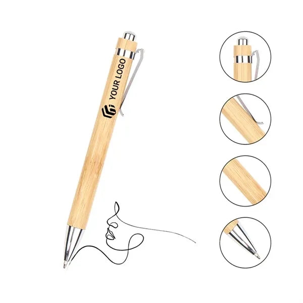 Metal hook bamboo wood handle touch head ballpoint pen