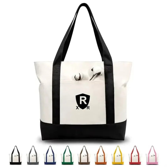 Canvas Tote Bag with an External Pocket
