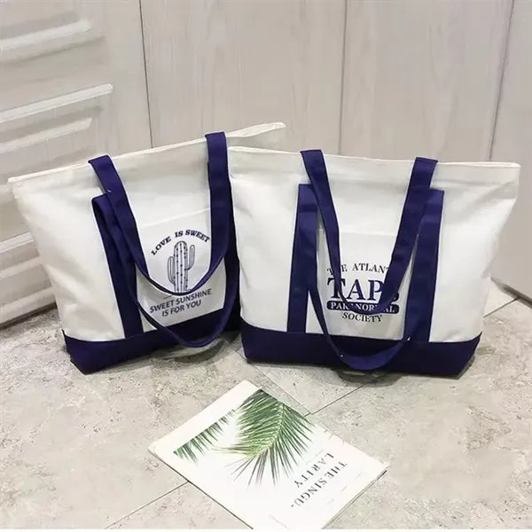 Canvas Tote Bag with an External Pocket