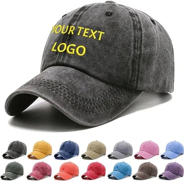 Embroidered Washed Distressed Cotton Baseball Cap