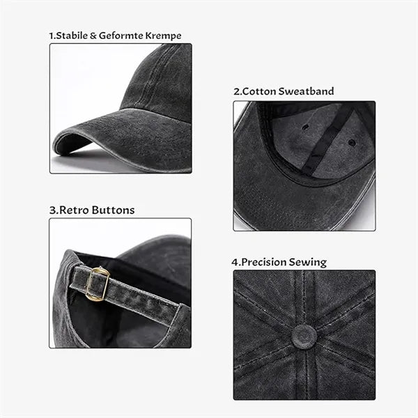 Embroidered Washed Distressed Cotton Baseball Cap