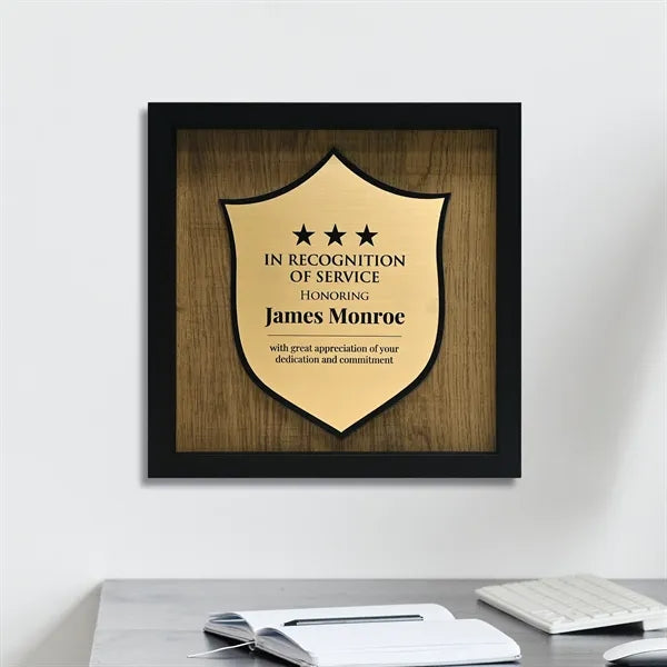 Newbury 10" x 10" Shield Award with Brushed Gold Plate