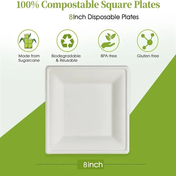 Compostable 8 inch Square Plates