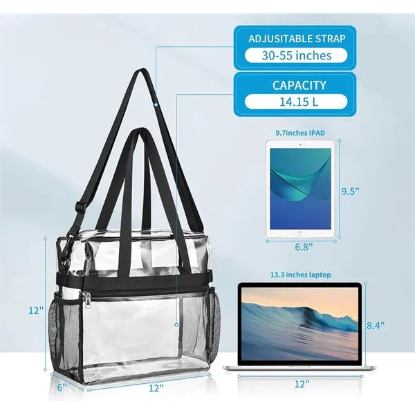 Clear Tote Lunch Bag with Reinforced Straps for Work and Spo