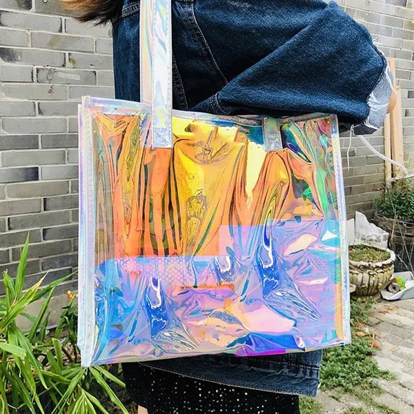 Iridescent Tote Bags Fashion Holographic Clear Handbag