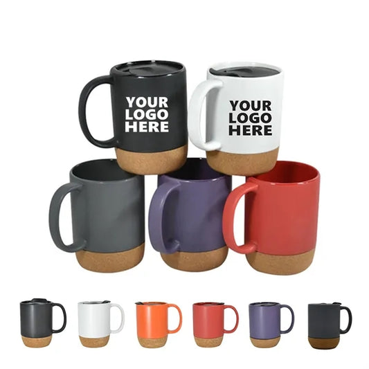 14 OZ Cork Base Ceramic Mug With Lid