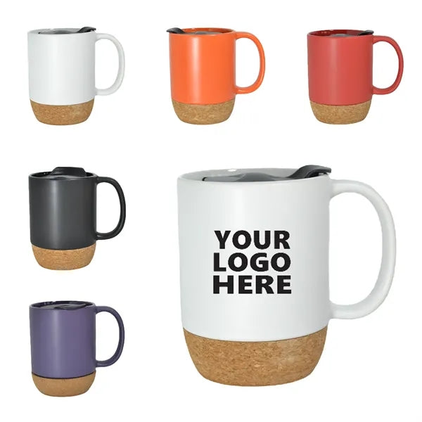 14 OZ Cork Base Ceramic Mug With Lid