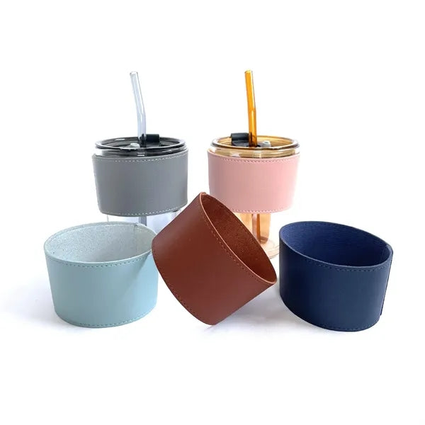 PU leather sleeve for coffee cup or glass bottle