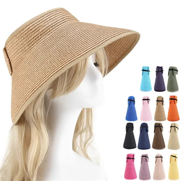 Women's Wide Brim Roll-up Straw Sun Hat Beach Visor