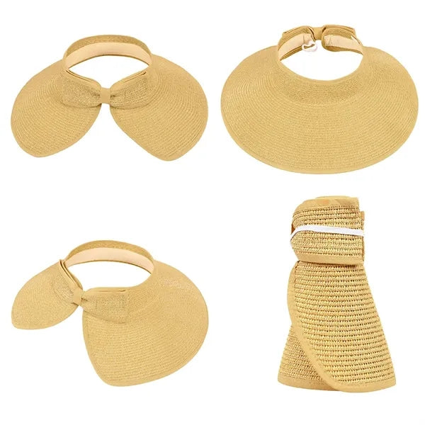 Women's Wide Brim Roll-up Straw Sun Hat Beach Visor