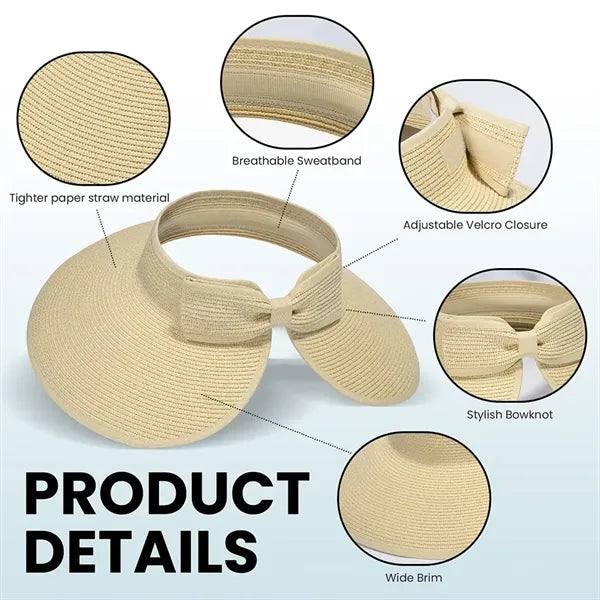 Women's Wide Brim Roll-up Straw Sun Hat Beach Visor