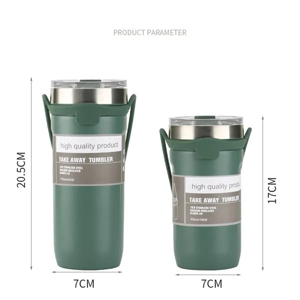 24 oz. Vacuum Stainless Steel Water Bottle W/Carrying Strap