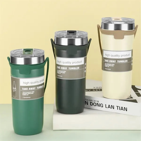 24 oz. Vacuum Stainless Steel Water Bottle W/Carrying Strap