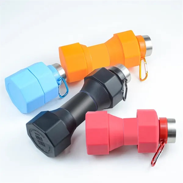 21 oz.Collapsible Dumbbell Water Bottle With Carabiner