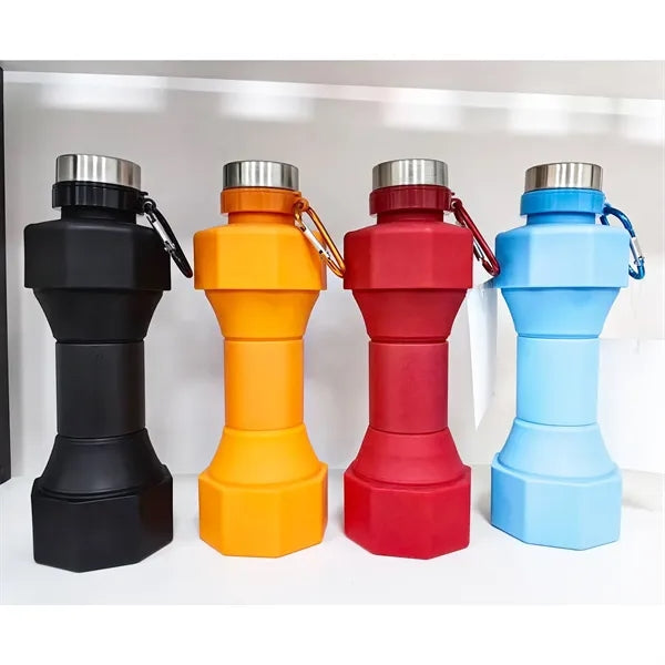 21 oz.Collapsible Dumbbell Water Bottle With Carabiner
