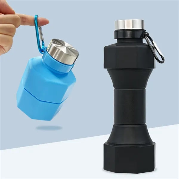 21 oz.Collapsible Dumbbell Water Bottle With Carabiner
