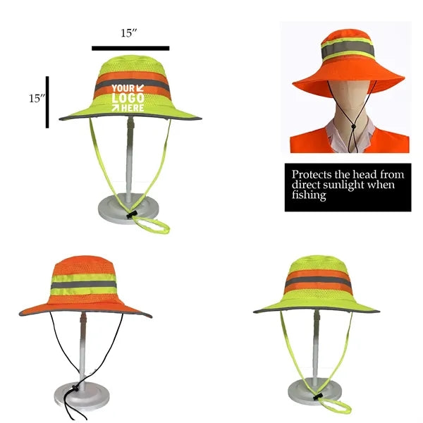 Hi-vis Reflective Ranger Sun Hat w/ Adjustable Neck Strap